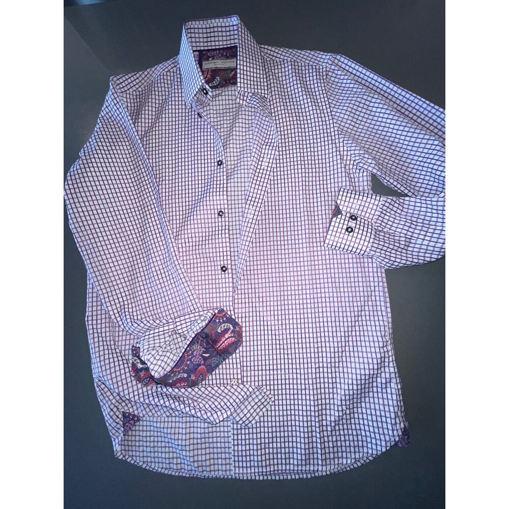 Men's Luchiano Visconti size 18  Purple Floral Flipcuffed Dress Shirt 67% cotton